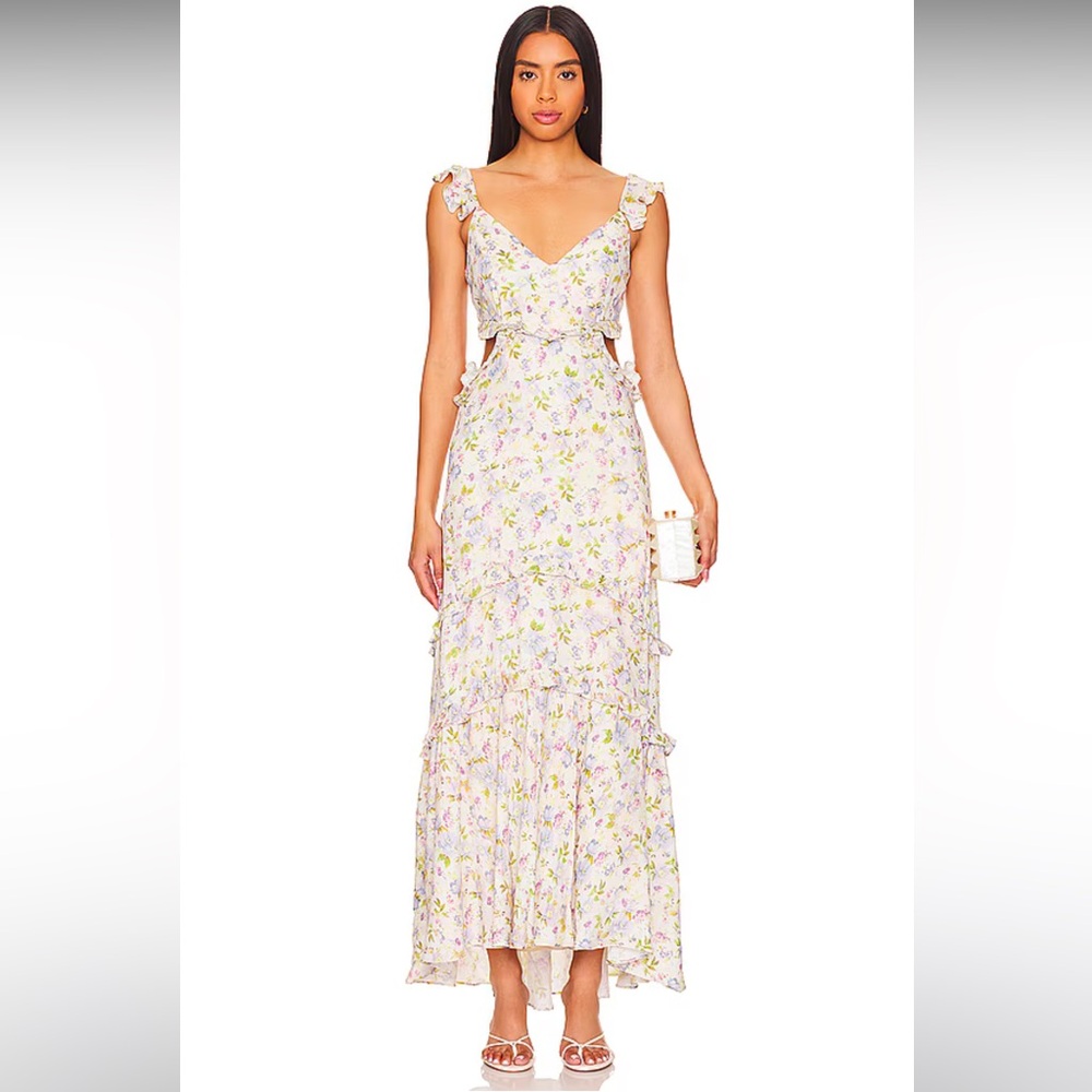 Astr Cassis Dress In Taupe Purple Floral